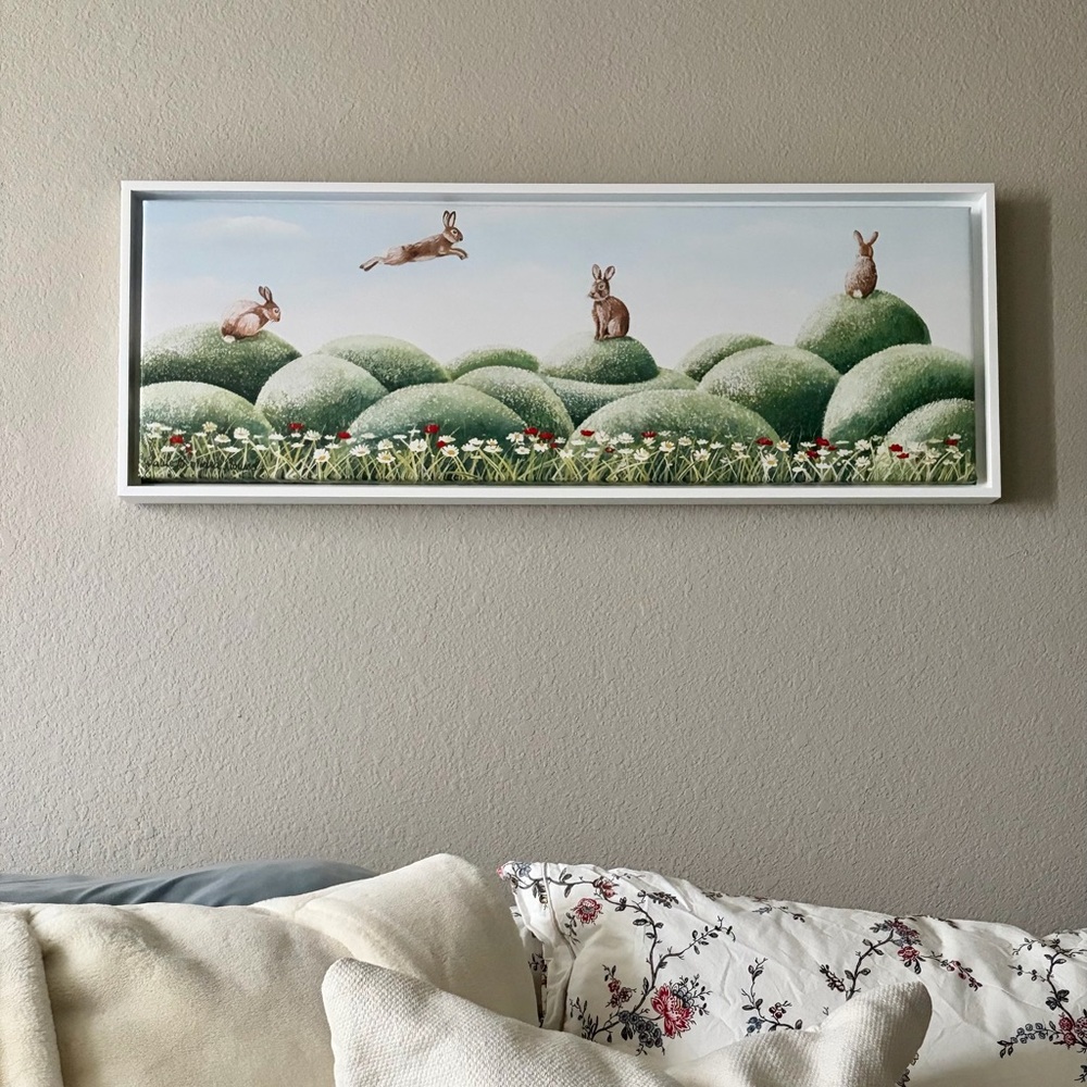 Bunny Hop painting Landscape framed canvas NIB